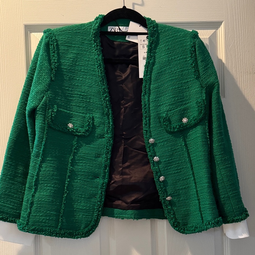 Zara Women's Vibrant Green Textured Blazer